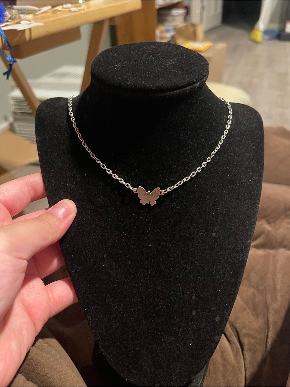 Silver Tone Butterfly Pendant Necklace
